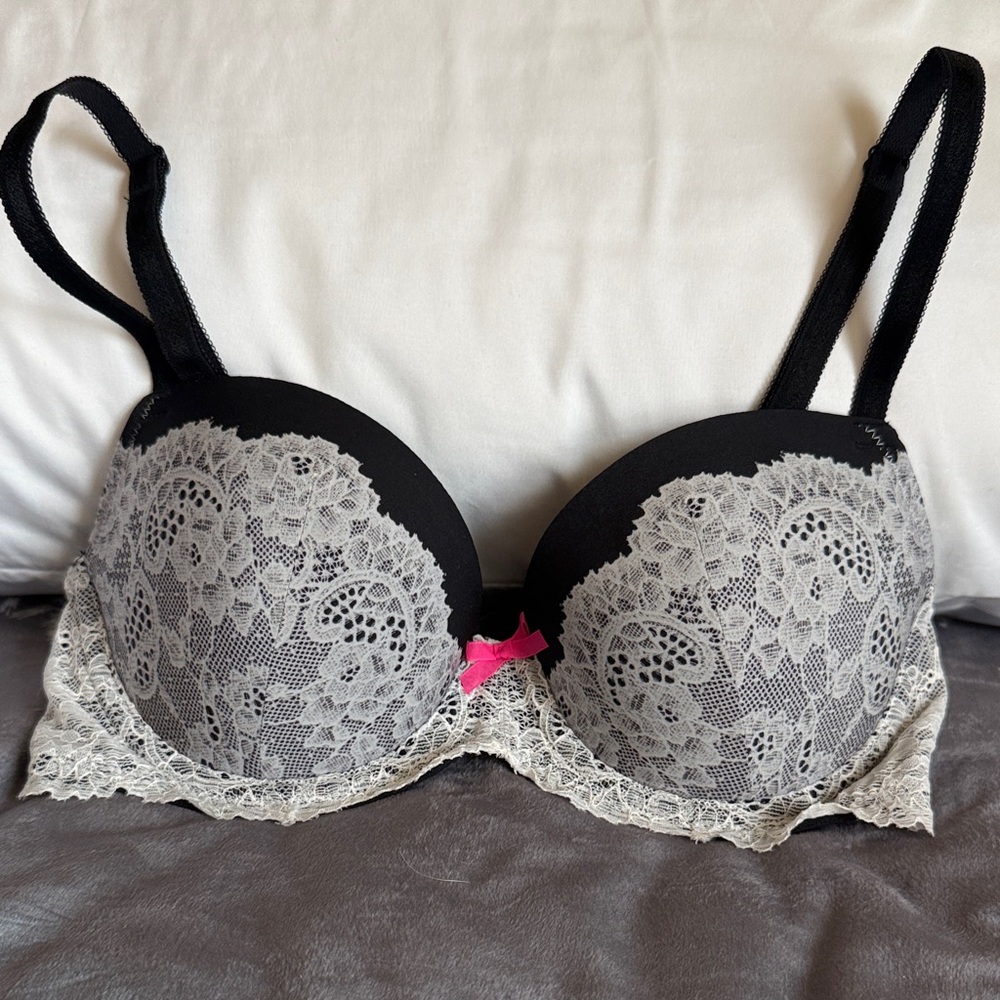 Victoria's Secret Black Bra with Cream Lace